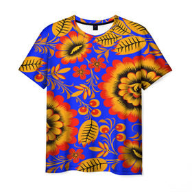 Мужская футболка 3D с принтом Хохломской узор , 100% полиэфир | прямой крой, круглый вырез горловины, длина до линии бедер | Тематика изображения на принте: 3d | арт | другие | листья | прикольные | узоры | хохлома | цветные | цветы | яркие