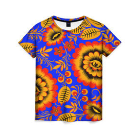 Женская футболка 3D с принтом Хохломской узор , 100% полиэфир ( синтетическое хлопкоподобное полотно) | прямой крой, круглый вырез горловины, длина до линии бедер | 3d | арт | другие | листья | прикольные | узоры | хохлома | цветные | цветы | яркие
