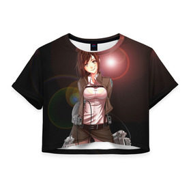 Женская футболка 3D укороченная с принтом Атака Титанов , 100% полиэстер | круглая горловина, длина футболки до линии талии, рукава с отворотами | attack on titan | вторжение гигантов | саша брауз