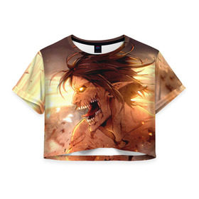 Женская футболка 3D укороченная с принтом Атака Титанов , 100% полиэстер | круглая горловина, длина футболки до линии талии, рукава с отворотами | attack on titan | атака титанов | вторжение гигантов | монстры | эрен