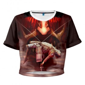 Женская футболка 3D укороченная с принтом Атака Титанов , 100% полиэстер | круглая горловина, длина футболки до линии талии, рукава с отворотами | attack on titan | вторжение гигантов | колосс | эрен