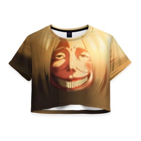 Женская футболка 3D укороченная с принтом Атака Титанов , 100% полиэстер | круглая горловина, длина футболки до линии талии, рукава с отворотами | attack on titan | вторжение гигантов | титанша