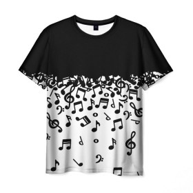 Мужская футболка 3D с принтом Поглощение музыкой , 100% полиэфир | прямой крой, круглый вырез горловины, длина до линии бедер | абстракция | арт | дизайн | музыка | ноты | ритм