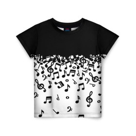 Детская футболка 3D с принтом Поглощение музыкой , 100% гипоаллергенный полиэфир | прямой крой, круглый вырез горловины, длина до линии бедер, чуть спущенное плечо, ткань немного тянется | Тематика изображения на принте: абстракция | арт | дизайн | музыка | ноты | ритм