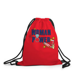 Рюкзак-мешок 3D с принтом Woman power красный , 100% полиэстер | плотность ткани — 200 г/м2, размер — 35 х 45 см; лямки — толстые шнурки, застежка на шнуровке, без карманов и подкладки | 