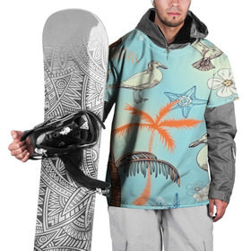 Накидка на куртку 3D с принтом Морской стиль , 100% полиэстер |  | арт | море | пальмы | природа | птицы | цветные | цветы | чайки | яркие