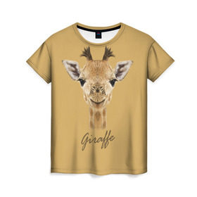 Женская футболка 3D с принтом Жираф , 100% полиэфир ( синтетическое хлопкоподобное полотно) | прямой крой, круглый вырез горловины, длина до линии бедер | giraffe | арт | жираф | зоопарк | рафик