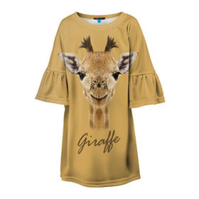 Детское платье 3D с принтом Жираф , 100% полиэстер | прямой силуэт, чуть расширенный к низу. Круглая горловина, на рукавах — воланы | giraffe | арт | жираф | зоопарк | рафик