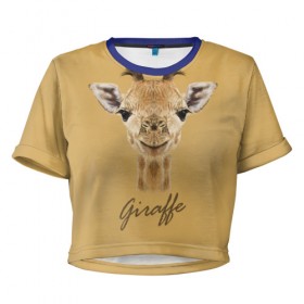 Женская футболка 3D укороченная с принтом Жираф , 100% полиэстер | круглая горловина, длина футболки до линии талии, рукава с отворотами | giraffe | арт | жираф | зоопарк | рафик