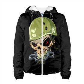 Женская куртка 3D с принтом Dj Pirata , ткань верха — 100% полиэстер, подклад — флис | прямой крой, подол и капюшон оформлены резинкой с фиксаторами, два кармана без застежек по бокам, один большой потайной карман на груди. Карман на груди застегивается на липучку | Тематика изображения на принте: el kaio  maxi gen | helmet | skull | диджей пирата | каска | музыка | техно | череп | шлем