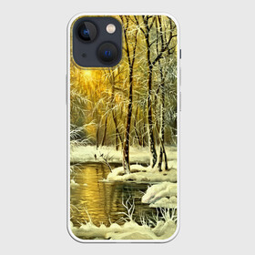 Чехол для iPhone 13 mini с принтом Сказочная зима ,  |  | Тематика изображения на принте: верхушки | вершины | горы | ели | ёлки | ёлочки | зима | красота | лес | небо | облака | пасмурно | пейзаж | сказка | сказочно | снег | сугробы | тени | тучи | холмы | чудесно