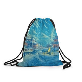 Рюкзак-мешок 3D с принтом Зимний городок , 100% полиэстер | плотность ткани — 200 г/м2, размер — 35 х 45 см; лямки — толстые шнурки, застежка на шнуровке, без карманов и подкладки | ночь | пейзаж | снег