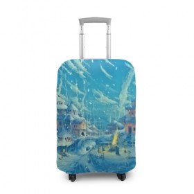 Чехол для чемодана 3D с принтом Зимний городок , 86% полиэфир, 14% спандекс | двустороннее нанесение принта, прорези для ручек и колес | Тематика изображения на принте: ночь | пейзаж | снег