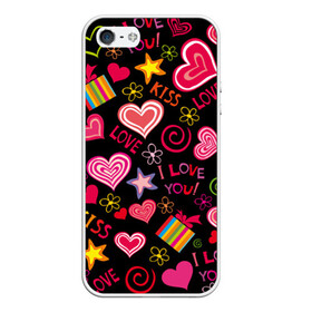 Чехол для iPhone 5/5S матовый с принтом Love , Силикон | Область печати: задняя сторона чехла, без боковых панелей | kiss | love | звезды | любовь | подарок | поцелуй | сердце | цветы