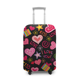 Чехол для чемодана 3D с принтом Love , 86% полиэфир, 14% спандекс | двустороннее нанесение принта, прорези для ручек и колес | kiss | love | звезды | любовь | подарок | поцелуй | сердце | цветы