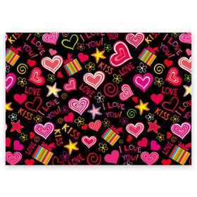 Поздравительная открытка с принтом Love , 100% бумага | плотность бумаги 280 г/м2, матовая, на обратной стороне линовка и место для марки
 | kiss | love | звезды | любовь | подарок | поцелуй | сердце | цветы