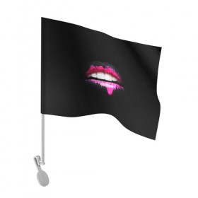 Флаг для автомобиля с принтом Губы , 100% полиэстер | Размер: 30*21 см | lips | teeth | губы | зубы | краска | помада