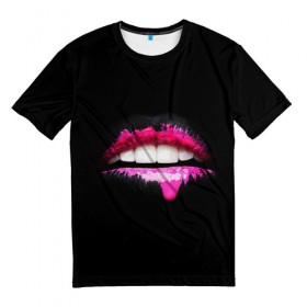 Мужская футболка 3D с принтом Губы , 100% полиэфир | прямой крой, круглый вырез горловины, длина до линии бедер | lips | teeth | губы | зубы | краска | помада