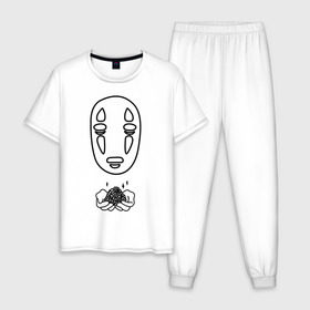 Мужская пижама хлопок с принтом безликий , 100% хлопок | брюки и футболка прямого кроя, без карманов, на брюках мягкая резинка на поясе и по низу штанин
 | anime | ghost | унесённые призраками