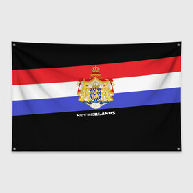 Флаг-баннер с принтом Флаг и герб Нидерланды , 100% полиэстер | размер 67 х 109 см, плотность ткани — 95 г/м2; по краям флага есть четыре люверса для крепления | амстердам | голландия | европа
