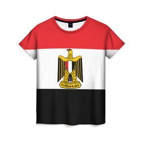 Женская футболка 3D с принтом Флаг и герб Египта , 100% полиэфир ( синтетическое хлопкоподобное полотно) | прямой крой, круглый вырез горловины, длина до линии бедер | символ страна
