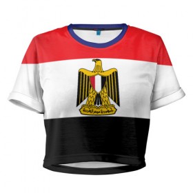 Женская футболка 3D укороченная с принтом Флаг и герб Египта , 100% полиэстер | круглая горловина, длина футболки до линии талии, рукава с отворотами | символ страна