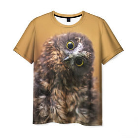 Мужская футболка 3D с принтом Совёнок , 100% полиэфир | прямой крой, круглый вырез горловины, длина до линии бедер | взгляд | глаза | клюв | пернатые | перья | прикол | птица | сова | юмор
