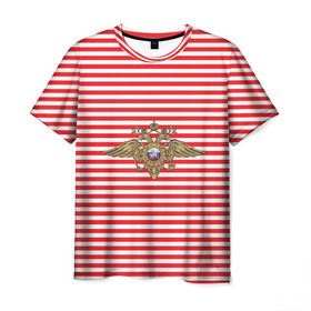 Мужская футболка 3D с принтом Тельняшка ВВ и герб МВД , 100% полиэфир | прямой крой, круглый вырез горловины, длина до линии бедер | Тематика изображения на принте: красный | мвд | омон | спецназ