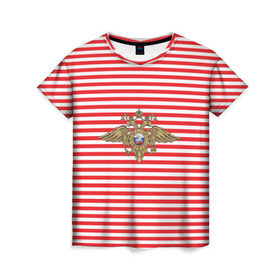 Женская футболка 3D с принтом Тельняшка ВВ и герб МВД , 100% полиэфир ( синтетическое хлопкоподобное полотно) | прямой крой, круглый вырез горловины, длина до линии бедер | красный | мвд | омон | спецназ
