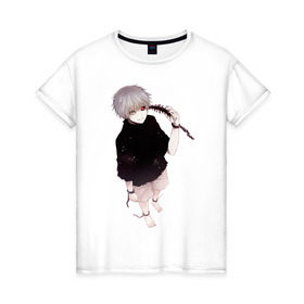 Женская футболка хлопок с принтом Канеки , 100% хлопок | прямой крой, круглый вырез горловины, длина до линии бедер, слегка спущенное плечо | tokyo ghoul | typical uta | канеки | конеки | токийский гуль | ута