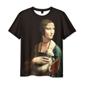 Мужская футболка 3D с принтом Дама с горностаем , 100% полиэфир | прямой крой, круглый вырез горловины, длина до линии бедер | возрождение | горностаем | горностай | да винчи | дама | искусство | ласка | леонардо | о.м.с.к. | портрет