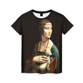 Женская футболка 3D с принтом Дама с горностаем , 100% полиэфир ( синтетическое хлопкоподобное полотно) | прямой крой, круглый вырез горловины, длина до линии бедер | возрождение | горностаем | горностай | да винчи | дама | искусство | ласка | леонардо | о.м.с.к. | портрет