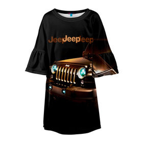 Детское платье 3D с принтом Jeep , 100% полиэстер | прямой силуэт, чуть расширенный к низу. Круглая горловина, на рукавах — воланы | brand | car | chrysler | jeep | logo | usa | автомобиль | джип | крайслер | логотип | марка | сша