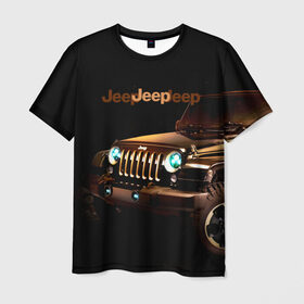 Мужская футболка 3D с принтом Jeep , 100% полиэфир | прямой крой, круглый вырез горловины, длина до линии бедер | Тематика изображения на принте: brand | car | chrysler | jeep | logo | usa | автомобиль | джип | крайслер | логотип | марка | сша