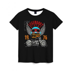 Женская футболка 3D с принтом Мото 1976 , 100% полиэфир ( синтетическое хлопкоподобное полотно) | прямой крой, круглый вырез горловины, длина до линии бедер | 3d | legendary riders | riders | rock | авто | автомобильные | гонщик | дорога | колеса | крылья | мото | мотоциклы | рок