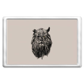 Магнит 45*70 с принтом Старый воин , Пластик | Размер: 78*52 мм; Размер печати: 70*45 | борода | взгляд | викинг | воин | грива | косы | лев | рога | череп | шлем