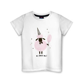 Детская футболка хлопок с принтом овца , 100% хлопок | круглый вырез горловины, полуприлегающий силуэт, длина до линии бедер | my sweet day | барашек | сахарная вата | сладкая вата | хорошего дня