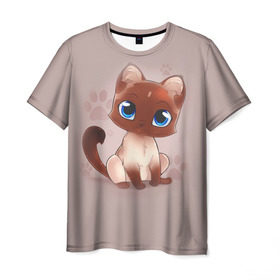 Мужская футболка 3D с принтом Киска , 100% полиэфир | прямой крой, круглый вырез горловины, длина до линии бедер | взгляд | глаза | киска | кот | котёнок | кошка | лапа | след | хвост