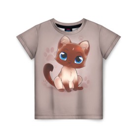 Детская футболка 3D с принтом Киска , 100% гипоаллергенный полиэфир | прямой крой, круглый вырез горловины, длина до линии бедер, чуть спущенное плечо, ткань немного тянется | взгляд | глаза | киска | кот | котёнок | кошка | лапа | след | хвост