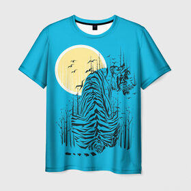 Мужская футболка 3D с принтом тигр , 100% полиэфир | прямой крой, круглый вырез горловины, длина до линии бедер | арт | бамбук | восток | графика | живопись | китай | луна | небо | ночь | полосы | птицы | рисунок | творчество | хищник | япония