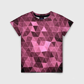 Детская футболка 3D с принтом Розовые треугольники , 100% гипоаллергенный полиэфир | прямой крой, круглый вырез горловины, длина до линии бедер, чуть спущенное плечо, ткань немного тянется | Тематика изображения на принте: abstract | gray | lowpoly | polygon | triangle | абстракция | геометрия | полигоны | треугольники