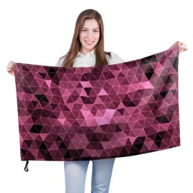Флаг 3D с принтом Розовые треугольники , 100% полиэстер | плотность ткани — 95 г/м2, размер — 67 х 109 см. Принт наносится с одной стороны | abstract | gray | lowpoly | polygon | triangle | абстракция | геометрия | полигоны | треугольники
