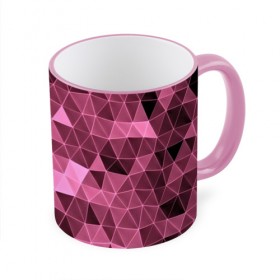 Кружка 3D с принтом Розовые треугольники , керамика | ёмкость 330 мл | abstract | gray | lowpoly | polygon | triangle | абстракция | геометрия | полигоны | треугольники
