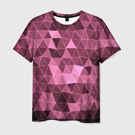 Мужская футболка 3D с принтом Розовые треугольники , 100% полиэфир | прямой крой, круглый вырез горловины, длина до линии бедер | abstract | gray | lowpoly | polygon | triangle | абстракция | геометрия | полигоны | треугольники