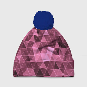 Шапка 3D c помпоном с принтом Розовые треугольники , 100% полиэстер | универсальный размер, печать по всей поверхности изделия | Тематика изображения на принте: abstract | gray | lowpoly | polygon | triangle | абстракция | геометрия | полигоны | треугольники
