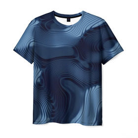 Мужская футболка 3D с принтом Lullaby blue , 100% полиэфир | прямой крой, круглый вырез горловины, длина до линии бедер | Тематика изображения на принте: волны | синий | темный