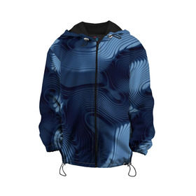 Детская куртка 3D с принтом Lullaby blue , 100% полиэстер | застежка — молния, подол и капюшон оформлены резинкой с фиксаторами, по бокам — два кармана без застежек, один потайной карман на груди, плотность верхнего слоя — 90 г/м2; плотность флисового подклада — 260 г/м2 | волны | синий | темный