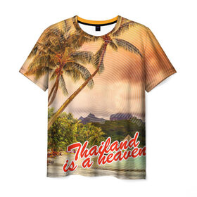 Мужская футболка 3D с принтом Тайланд - это рай , 100% полиэфир | прямой крой, круглый вырез горловины, длина до линии бедер | море | океан | пальмы | тайланд