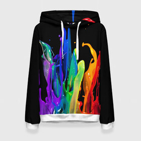 Женская толстовка 3D с принтом Краски , 100% полиэстер  | двухслойный капюшон со шнурком для регулировки, мягкие манжеты на рукавах и по низу толстовки, спереди карман-кенгуру с мягким внутренним слоем. | background | black | bright | paint | rainbow | spectrum | splash | spray | брызги | всплеск | краски | радуга | спектр | фон | черный | яркие