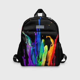 Детский рюкзак 3D с принтом Краски , 100% полиэстер | лямки с регулируемой длиной, сверху петелька, чтобы рюкзак можно было повесить на вешалку. Основное отделение закрывается на молнию, как и внешний карман. Внутри дополнительный карман. По бокам два дополнительных кармашка | background | black | bright | paint | rainbow | spectrum | splash | spray | брызги | всплеск | краски | радуга | спектр | фон | черный | яркие